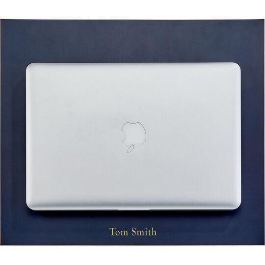 Personalized Two-Sided Leather Desk Mat - Navy & Tan